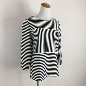 MADEWELL Ivory Blue Striped Textured High Low Slit Hem Zip Back Shirt